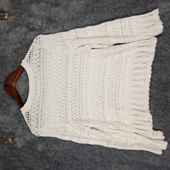 Madewell Scalloped Trim Sweater Croche Baloon Sleeves 2025 Womens Small - Picture 5 of 11